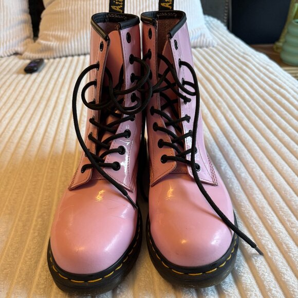Pale Pink Doc Martens Patent Leather Lace-Up Boots | Size 10 - Picture 4 of 8